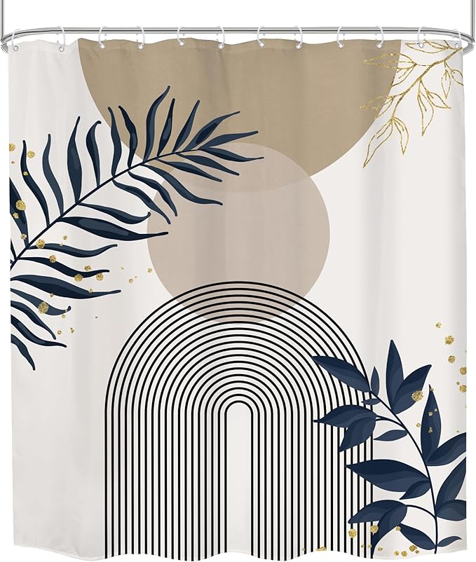 Boho Shower Curtain 60Wx72H Modern Mid Century Abstract Gold Leaves Bohemian - Image 7