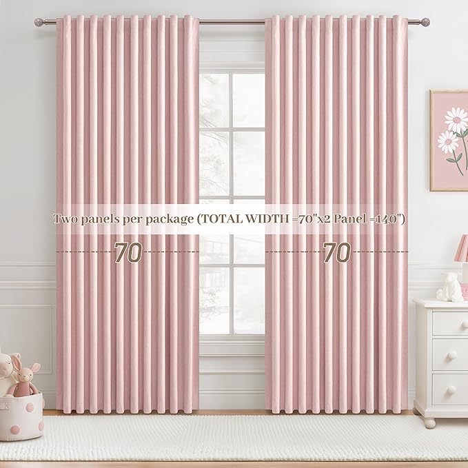 Cute Baby Pink Blackout Curtains 70 Inches Extra Wide Pleated - Image 7