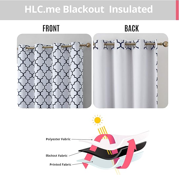 HLC.ME Lattice Print Design Blackout Thermal Curtains 63 Length - Image 3