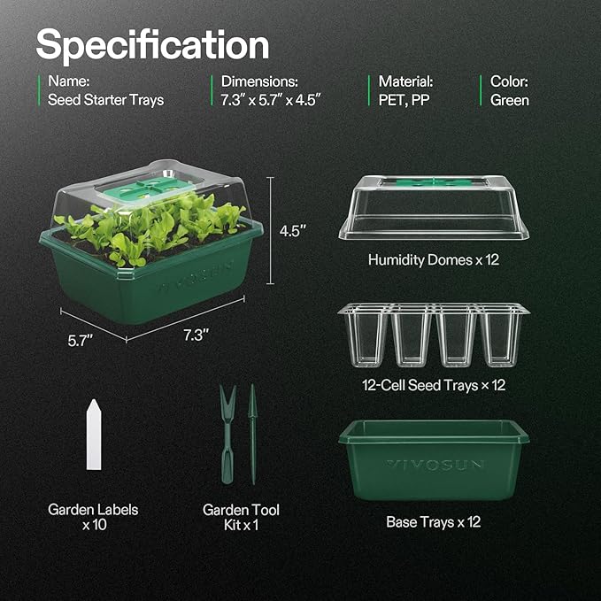 VIVOSUN 12-Pack Seed Starter Trays, 144-Cell Seed Starter Kit - Image 9