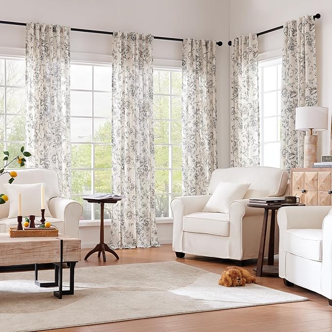 jinchan Linen Blend Curtain Floral Curtains Extra Wide - Image 2