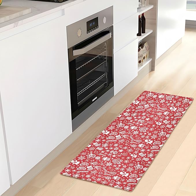 Merry Christmas Icons Snowflakes Red Decorative mat Non Slip Anti Mold Washable - Image 6