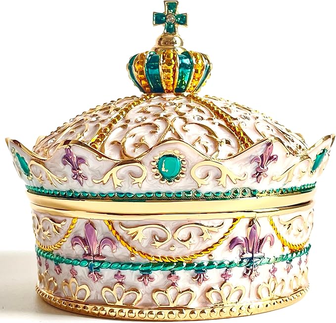 Crown Shape Jewelry Chest, Yurt Style Vintage Metal Gem Box, Round Alloy Retro by Unknown