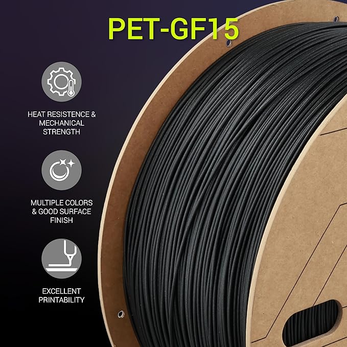 Polymaker Fiberon Black PET-GF15 3D Printer Filament 1.75mm 3KG, 15% Glass - Image 2