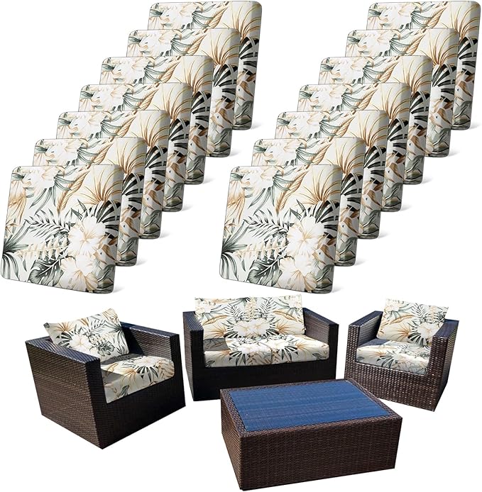 14Pcs Stretch Patio Cushion Cover, Tropical Floral and Leaf Pattern Sofa Covers by CALBODE