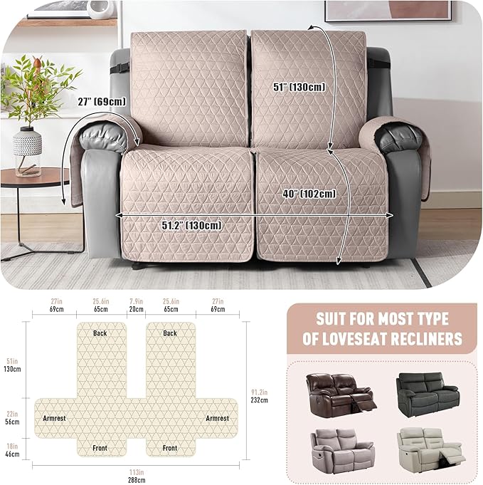 TAOCOCO 100% Waterproof Recliner Cover, Non-Slip Washable Reclining Couch Cover - Image 3