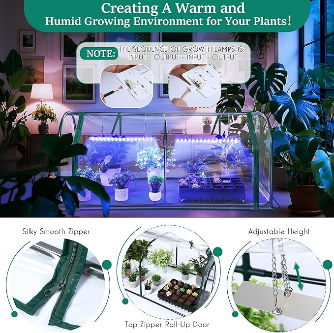 Meonum Mini Greenhouse with Grow Light, 51.18 "L x 25.59" W x 21.65" H Portable - Image 6