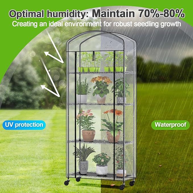 Abimars 4-Tier Greenhouse with Wheels, Height-Adjustable Shelves Metal Plant - Image 6