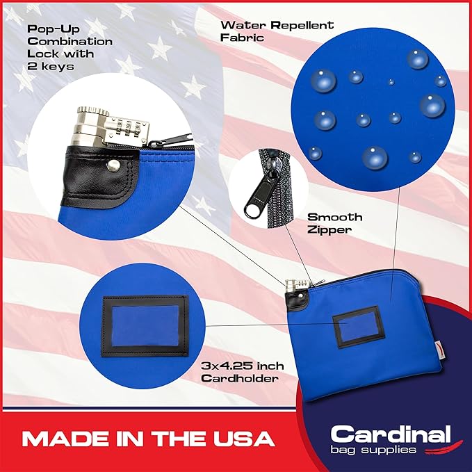 Heavy-Duty Money Bag with Lock – 9" x 12" Water-Repellent Laminated Nylon Bank - Image 3