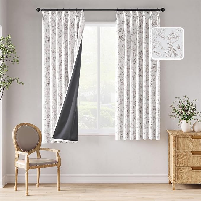 jinchan Pinch Pleated 95% Blackout Floral Curtains, Taupe 63 Inch, Room by JINCHAN