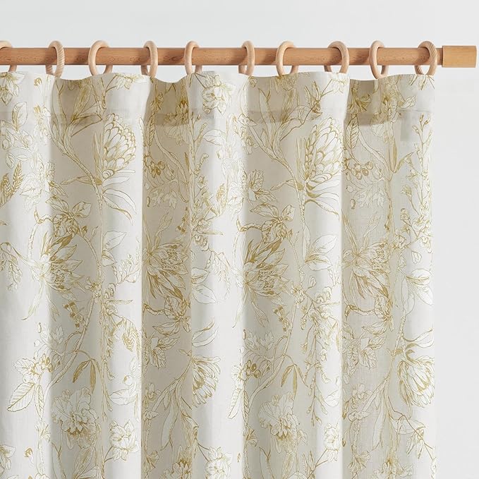 jinchan Floral Curtains 90 Inch Length Mustard Yellow Flower Linen Farmhouse by JINCHAN