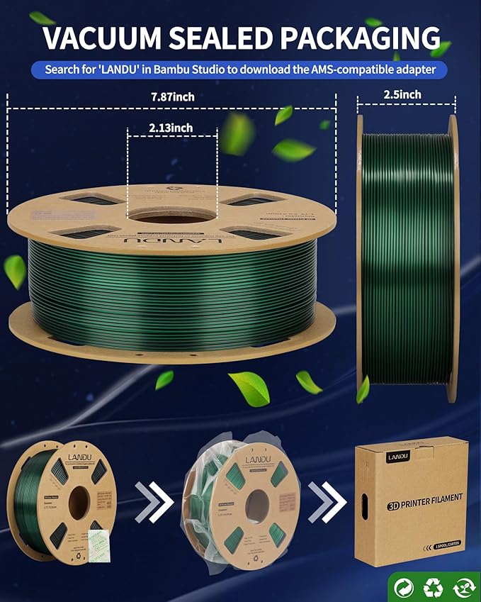 LANDU Silk Dual Color PLA Filament 1.75mm 1KG, 3D Printer Filament Dimensional - Image 6