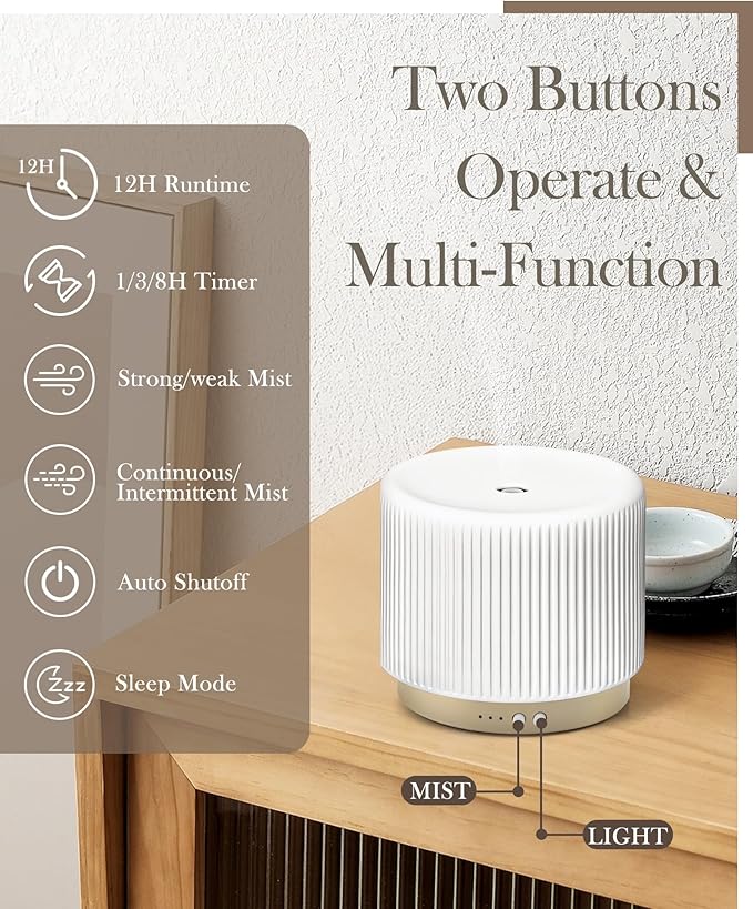 280ml Ceramic Essential Oil Diffuser, Ultrasonic Cool Mist Decorative - Image 2