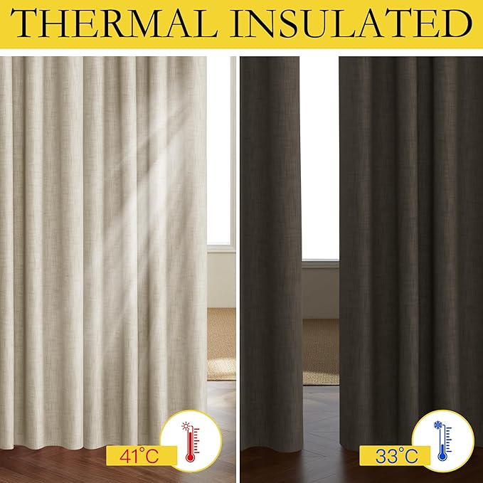 NICETOWN Taupe 100% Blackout Linen Curtains 108 inch Long Burg, Farmhouse Thick - Image 2