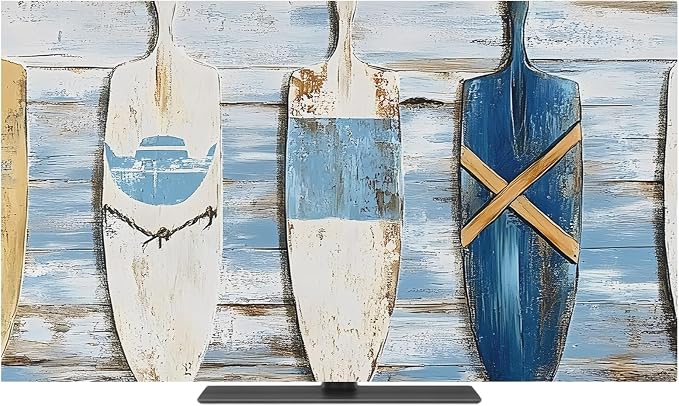 Ocean Nautical Theme Wood Grain Indoor TV Cover, Elastic TV Screen Protector - Image 2