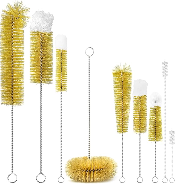 9-Pack Thin Long Handle Bottle Brushes, Stainless Steel Wire Cleaners by Attoshow