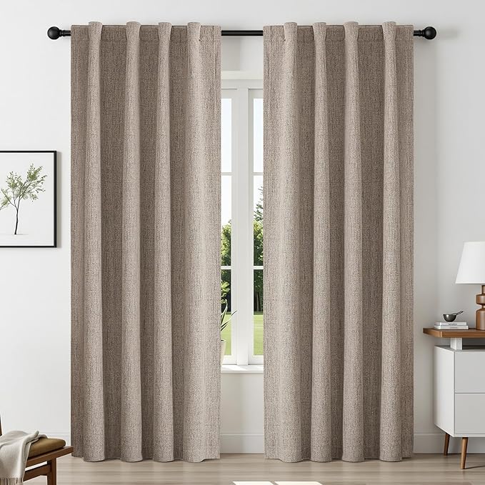 CUCRAF Natural Linen 100% Blackout Curtains 108 Inch Length 2 Panels Set by CUCRAF
