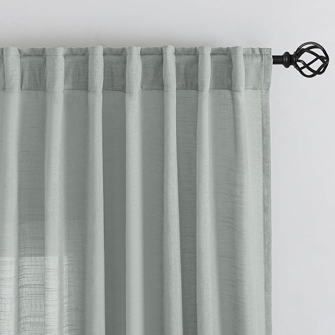 92 Inch Neutral Linen Back Tab & Rod Pocket Semi Sheer Privacy Bedroom Window - Image 6