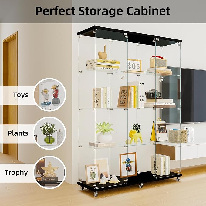 Yoluckea 4 Shelves Glass Display Cabinet Extra Large, Floor Standing Clear - Image 3