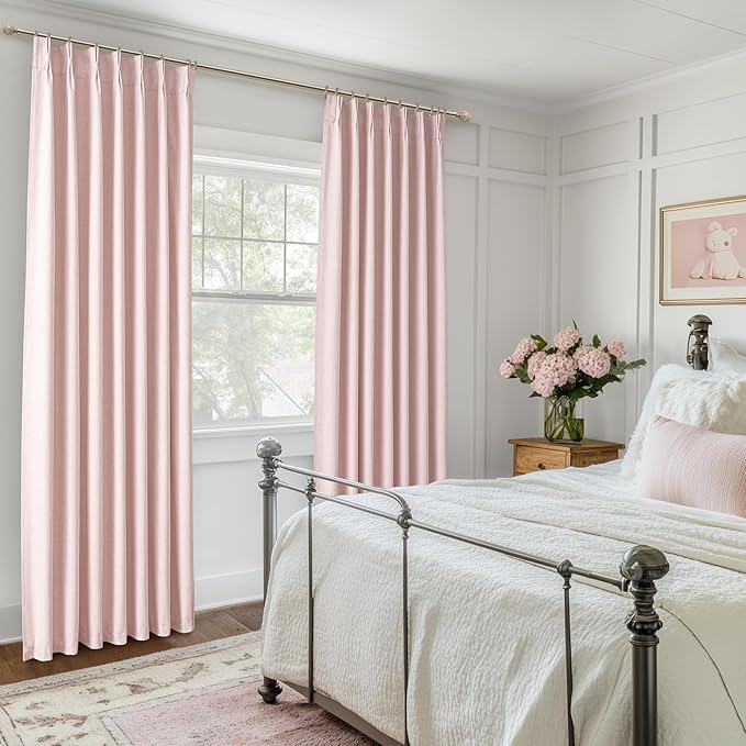 Pink Blackout Thick Linen Drapes 108 Inches Long 2 Panels Set - Image 6