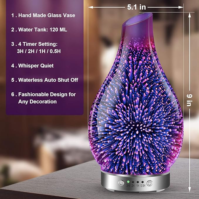 MAXWINER Essential Oil Diffusers Ultrasonic 3D Glass Aromatherapy Diffuser - Image 3