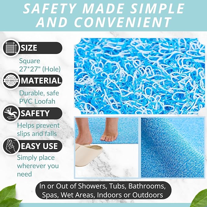 Enkosi Loofah Shower Mat with Drain Hole – Cushioned Anti-Slip Square Bath Mat - Image 3