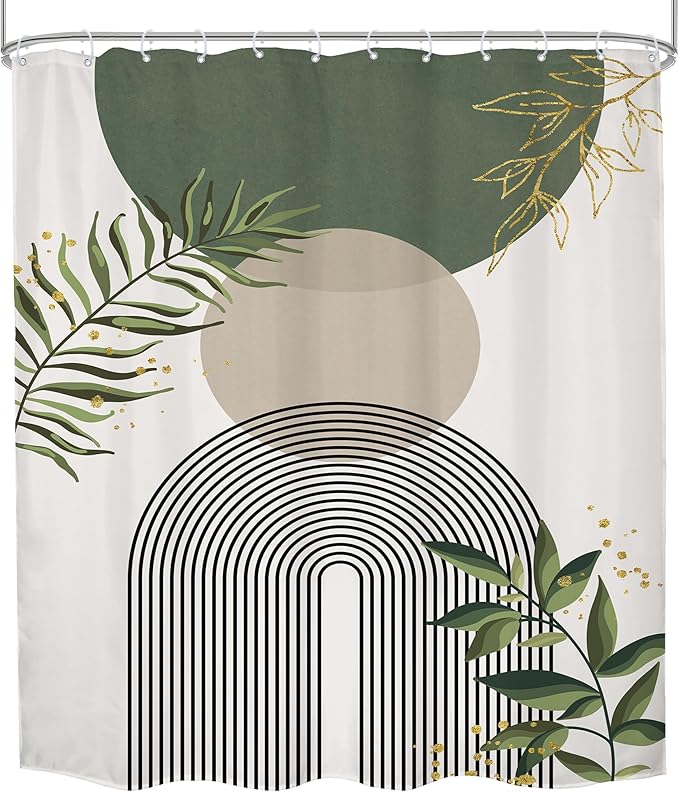 Green Boho Shower Curtain 72Wx96H Extra Long Mid Century Modern Abstract Green - Image 8
