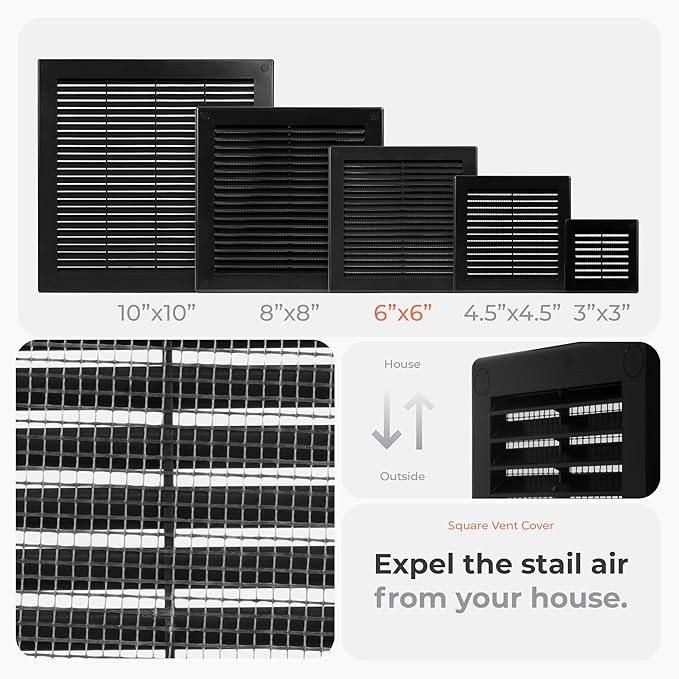10-Pack 8" x 8" Square Air Vent Cover – Black Plastic Vent Deflector - Image 3