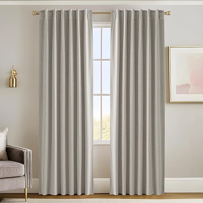 RYB HOME 100% Blackout Silver Grey Curtains, Privacy Flax Linen Drapery by RYBHOME