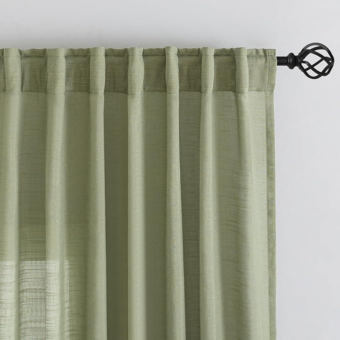 DONREN Sage Green Linen Back Tab Curtains 144 Inches Extra Long Ceiling to Floor - Image 7