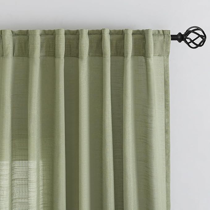 DONREN Sage Green Linen Back Tab Curtains 108 Inches Long Ceiling to Floor - Image 7