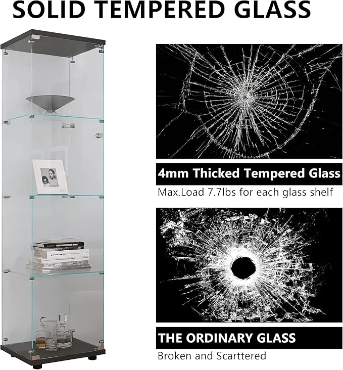 Yoluckea 4 Shelves Glass Display Cabinet - Image 9