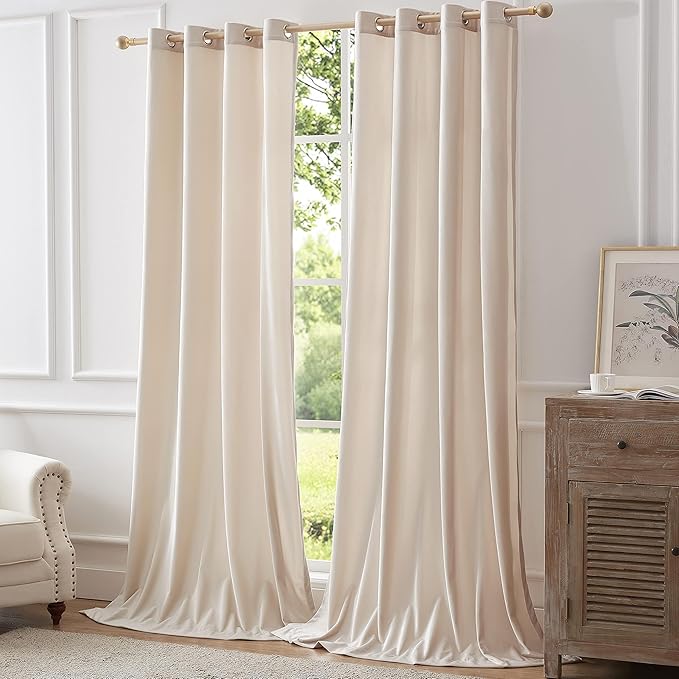 BULBUL Ivory Cream Velvet Curtains 102 inches: Luxury Elegant Living Room - Image 8
