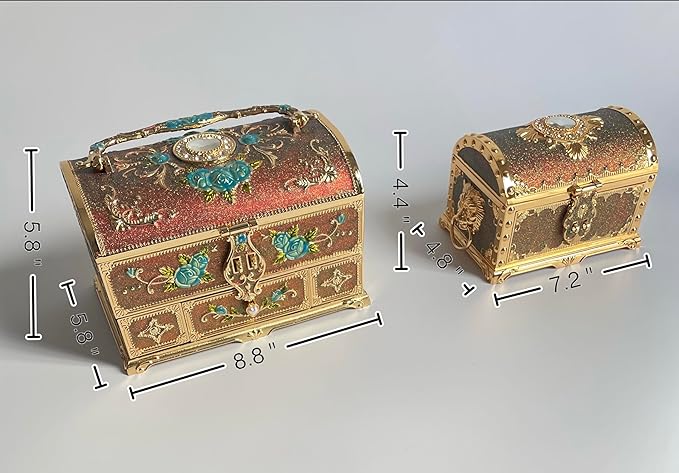 Retro Jewelry Box Arched Vintage Rectangular Metal Chest Necklace Ring Earrings - Image 4