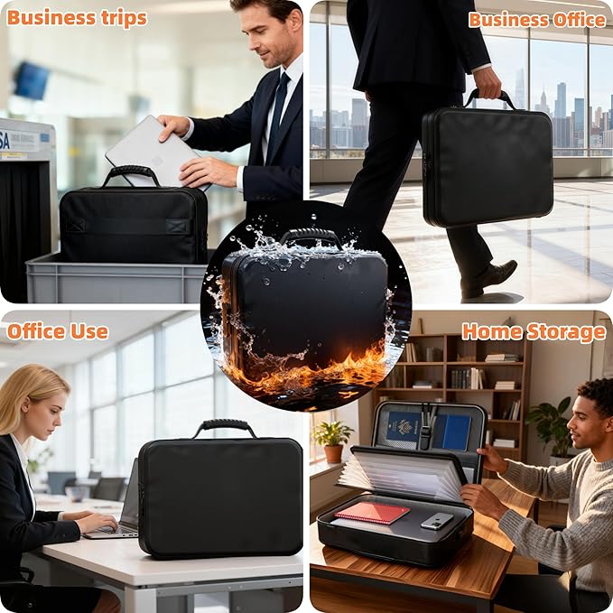 Fireproof Document Box with Lock & Waterproof Zipper, 5200°F Safe - Image 6