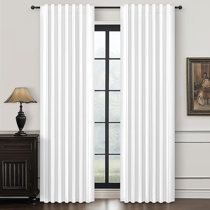 BrightWhite Linen 86 Inch 100% Blackout Curtains by QJMYDECO