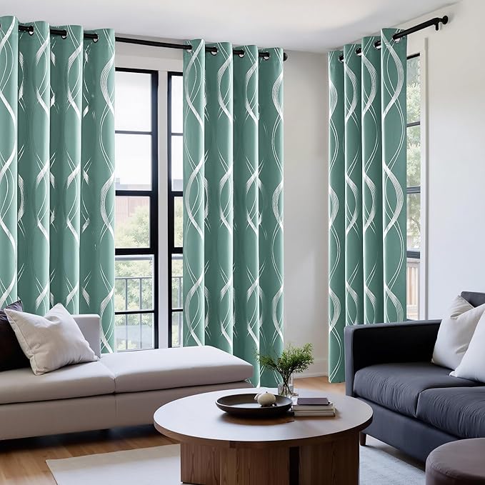 NICETOWN 100% Blackout Aqua Blue Curtain Wave Pattern Panels 84 inches 2 Pieces - Image 4