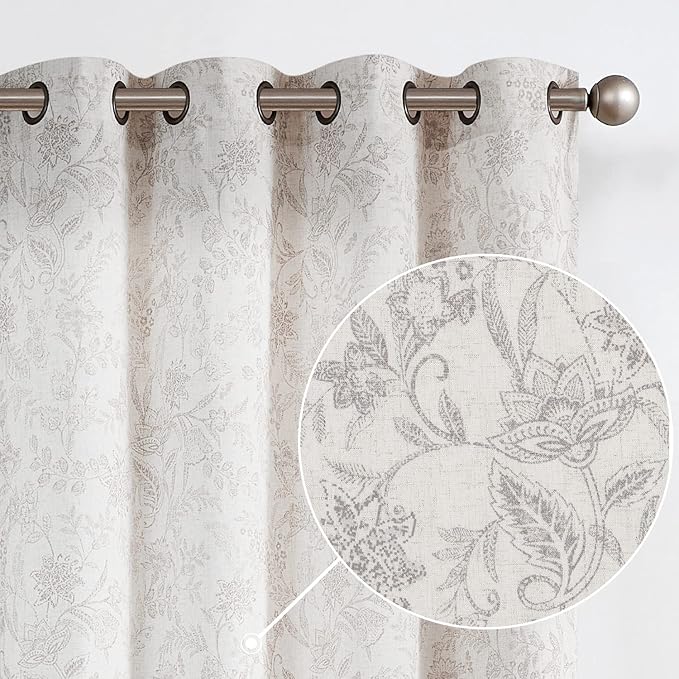 Vangao Floral Linen Curtains for Bedroom 63 Inch Length Purple Grey Farmhouse by Vangao