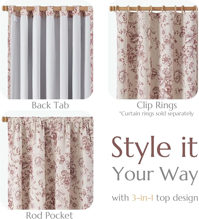jinchan Blackout Floral Curtains Linen Blend Curtain - Image 4