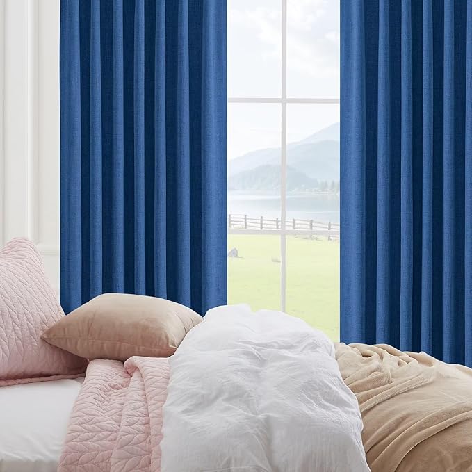 CUCRAF Linen 100% Blackout Curtains 84 Inch Length 2 Panels Set, Back Tab and - Image 9
