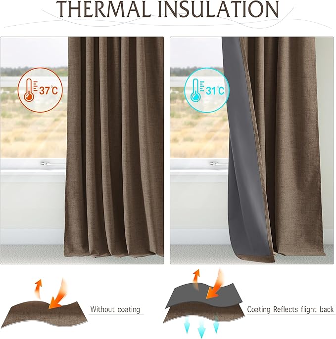 RYB HOME 100% Blackout Linen Textured Curtains 84 inches Long, Thermal - Image 5