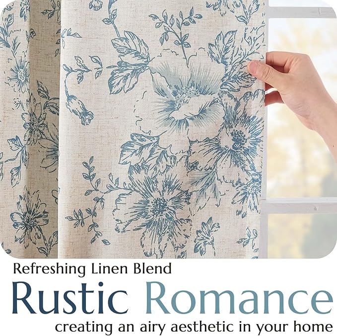 jinchan Blackout Linen Blend Curtain Floral Blackout Curtains - Image 5
