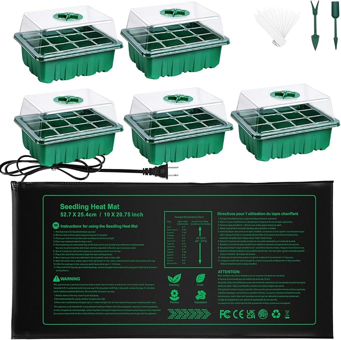 NAMOTEK Plant Heat Mat with 5 Set Seed Starter Tray & Humidity Domes, 60 Cell by NAMOTEK