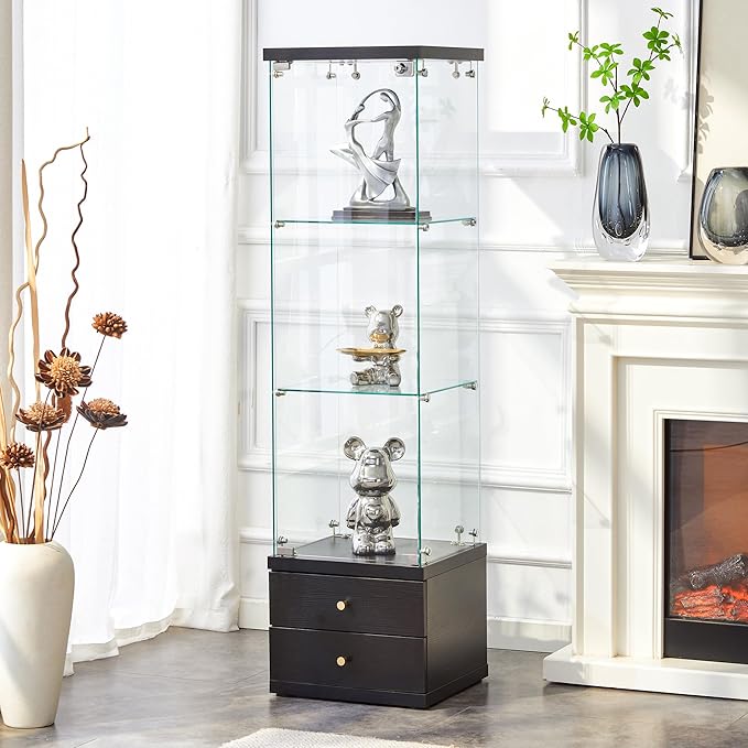 Yoluckea 3 Shelves Glass Display Cabinet - Image 9