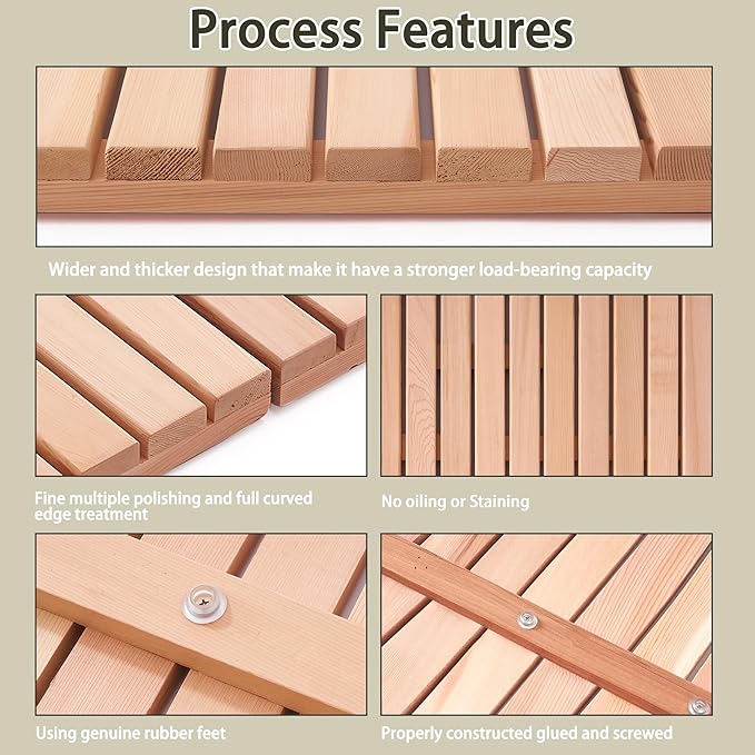 bingaai Cedar Wood Shower Mat 36" × 36" Square, Cedar Wooden Bath Mats - Image 3