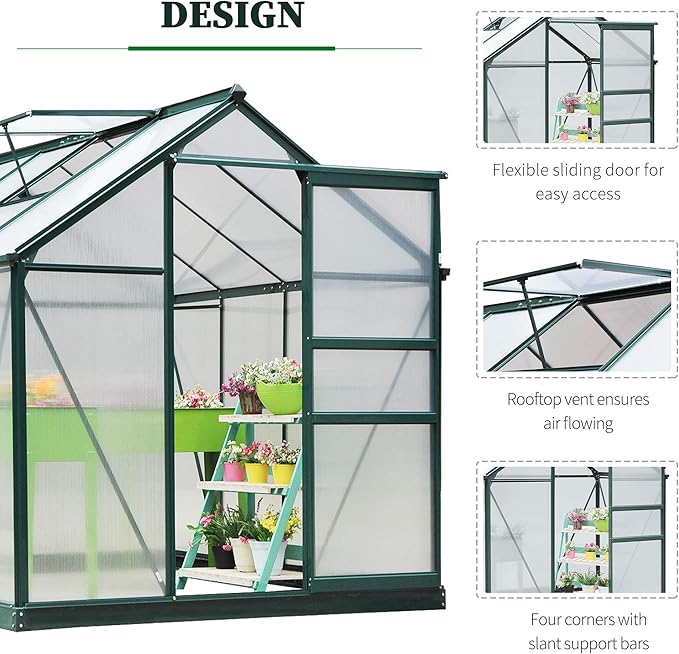 Outsunny 6' x 8' Greenhouse for Outdoors, Polycarbonate Greenhouse - Image 4