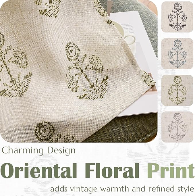 jinchan Linen Floral Curtains for Living Room 63 Inch Length Green Flower - Image 5