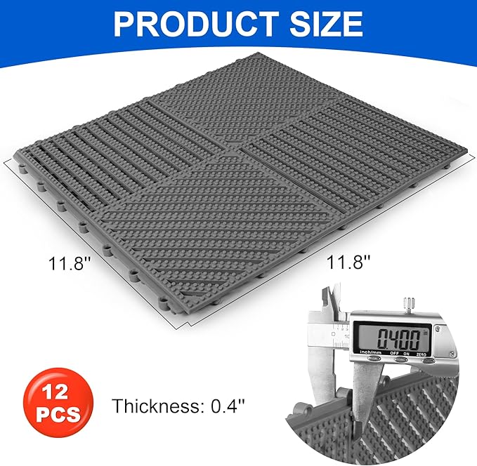 MYFAMIREA Modular Interlocking Cushion 12 Pack 11.8" x 11.8" Rubber Floor Tiles - Image 2