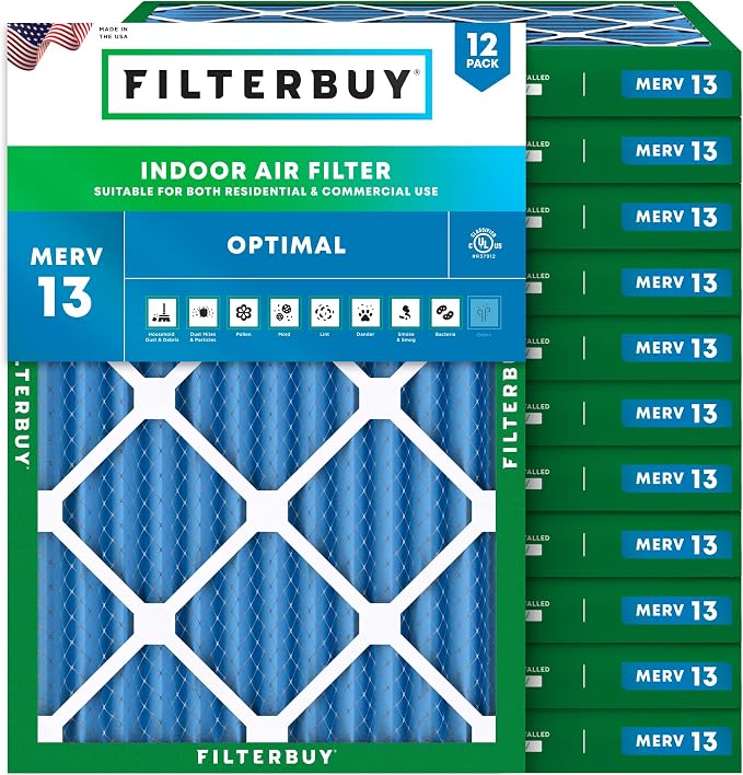 Filterbuy 18x25x2 Air Filter MERV 13 Optimal Smoke & Allergy Defense, by Filterbuy
