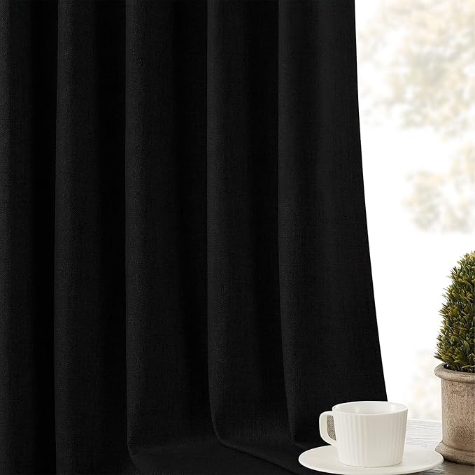 CUCRAF Linen 100% Blackout Curtains 84 Inch Length 2 Panels Set, Back Tab and - Image 9